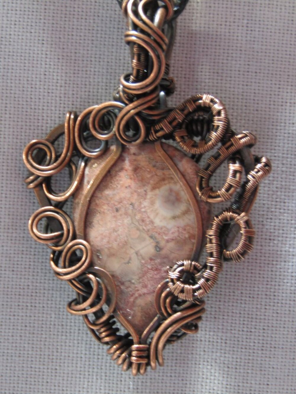 Handmade Wire Wrapped Poppy Jasper Pendant. Oxidized Copper Crystal Necklace